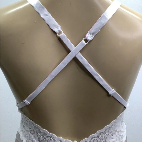 White Satin Size S/M Long Lace Upper Design With Adjustable Straps. - Picture 4 of 5
